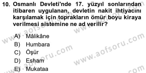 Osmanlı İktisat Tarihi Dersi 2025 - 2026 Yılı (Vize) Ara Sınav Soruları 10. Soru
