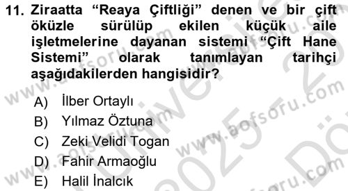Osmanlı İktisat Tarihi Dersi 2025 - 2026 Yılı (Vize) Ara Sınav Soruları 11. Soru