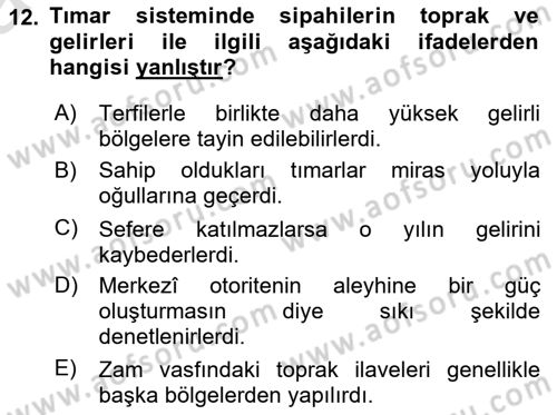 Osmanlı İktisat Tarihi Dersi 2025 - 2026 Yılı (Vize) Ara Sınav Soruları 12. Soru