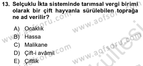 Osmanlı İktisat Tarihi Dersi 2025 - 2026 Yılı (Vize) Ara Sınav Soruları 13. Soru