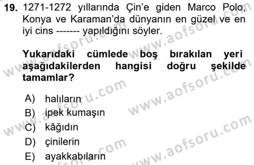 Osmanlı İktisat Tarihi Dersi 2025 - 2026 Yılı (Vize) Ara Sınav Soruları 19. Soru