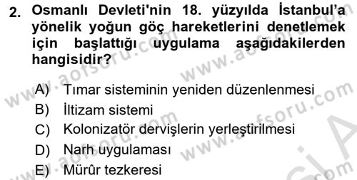 Osmanlı İktisat Tarihi Dersi 2025 - 2026 Yılı (Vize) Ara Sınav Soruları 2. Soru