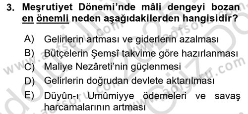 Osmanlı İktisat Tarihi Dersi 2025 - 2026 Yılı (Vize) Ara Sınav Soruları 3. Soru