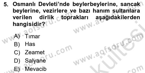 Osmanlı İktisat Tarihi Dersi 2025 - 2026 Yılı (Vize) Ara Sınav Soruları 5. Soru
