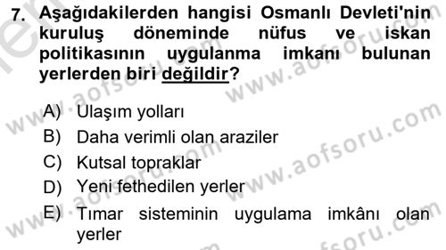 Osmanlı İktisat Tarihi Dersi 2025 - 2026 Yılı (Vize) Ara Sınav Soruları 7. Soru