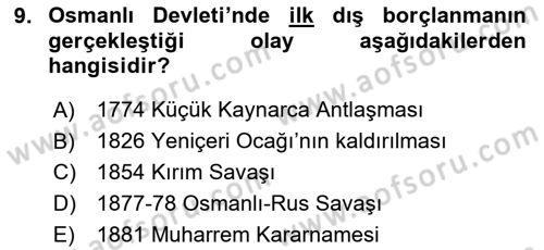 Osmanlı İktisat Tarihi Dersi 2025 - 2026 Yılı (Vize) Ara Sınav Soruları 9. Soru