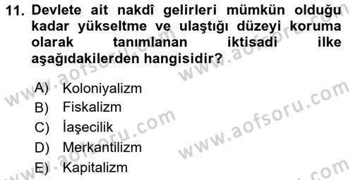 Osmanlı İktisat Tarihi Dersi 2025 - 2026 Yılı (Final) Dönem Sonu Sınav Soruları 11. Soru