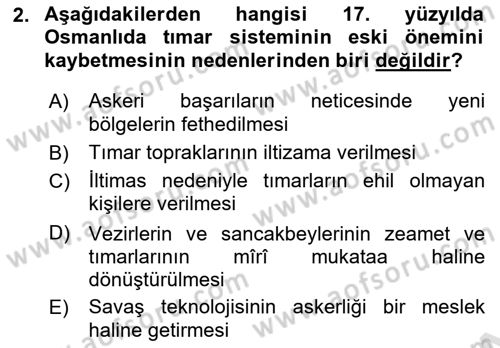 Osmanlı İktisat Tarihi Dersi 2025 - 2026 Yılı (Final) Dönem Sonu Sınav Soruları 2. Soru
