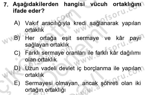Osmanlı İktisat Tarihi Dersi 2025 - 2026 Yılı (Final) Dönem Sonu Sınav Soruları 7. Soru