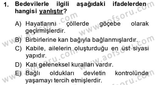 Modern Ortadoğu Tarihi Dersi 2013 - 2014 Yılı (Vize) Ara Sınav Soruları 1. Soru