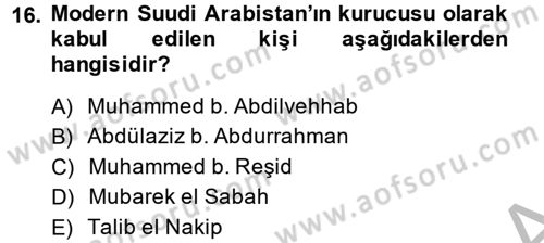 Modern Ortadoğu Tarihi Dersi 2013 - 2014 Yılı (Vize) Ara Sınav Soruları 16. Soru