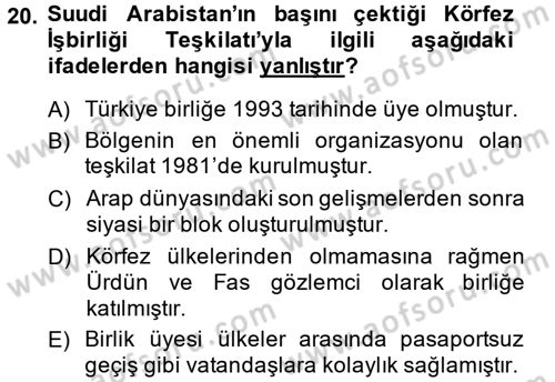 Modern Ortadoğu Tarihi Dersi 2013 - 2014 Yılı (Vize) Ara Sınav Soruları 20. Soru