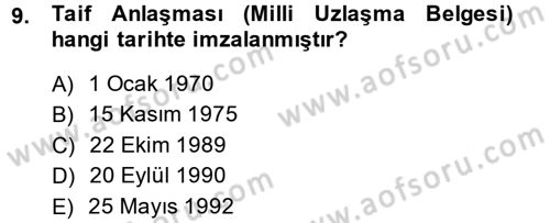 Modern Ortadoğu Tarihi Dersi 2013 - 2014 Yılı (Vize) Ara Sınav Soruları 9. Soru