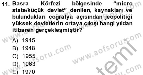 Modern Ortadoğu Tarihi Dersi 2013 - 2014 Yılı (Final) Dönem Sonu Sınav Soruları 11. Soru