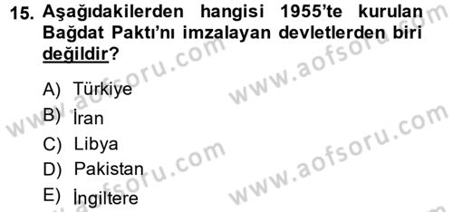 Modern Ortadoğu Tarihi Dersi 2013 - 2014 Yılı (Final) Dönem Sonu Sınav Soruları 15. Soru