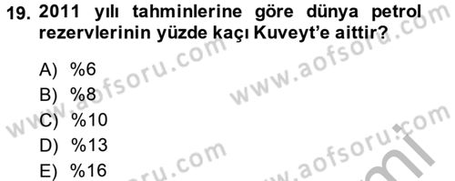 Modern Ortadoğu Tarihi Dersi 2013 - 2014 Yılı (Final) Dönem Sonu Sınav Soruları 19. Soru