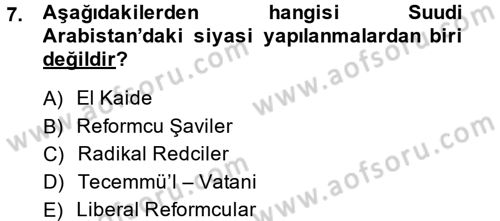 Modern Ortadoğu Tarihi Dersi 2013 - 2014 Yılı (Final) Dönem Sonu Sınav Soruları 7. Soru