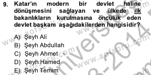 Modern Ortadoğu Tarihi Dersi 2013 - 2014 Yılı (Final) Dönem Sonu Sınav Soruları 9. Soru