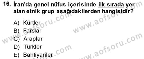 Modern Ortadoğu Tarihi Dersi 2014 - 2015 Yılı (Final) Dönem Sonu Sınavı 16. Soru