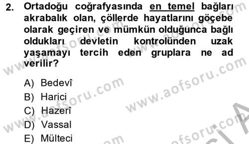 Modern Ortadoğu Tarihi Dersi 2014 - 2015 Yılı (Final) Dönem Sonu Sınavı 2. Soru