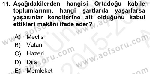 Modern Ortadoğu Tarihi Dersi 2015 - 2016 Yılı (Vize) Ara Sınav Soruları 11. Soru