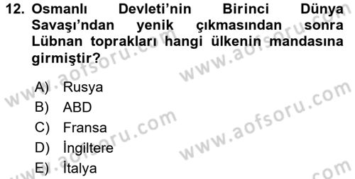 Modern Ortadoğu Tarihi Dersi 2015 - 2016 Yılı (Vize) Ara Sınav Soruları 12. Soru