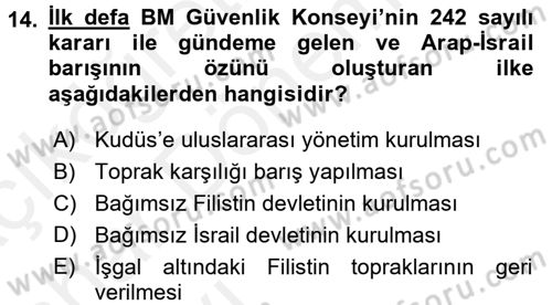 Modern Ortadoğu Tarihi Dersi 2015 - 2016 Yılı (Vize) Ara Sınav Soruları 14. Soru