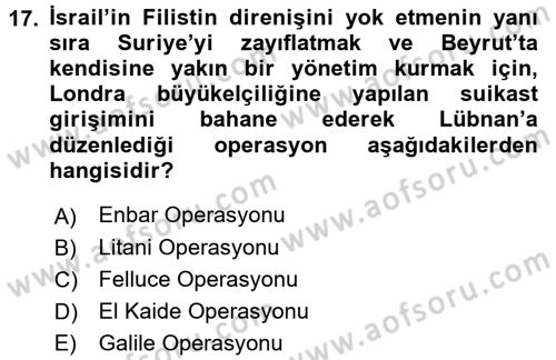 Modern Ortadoğu Tarihi Dersi 2015 - 2016 Yılı (Vize) Ara Sınav Soruları 17. Soru
