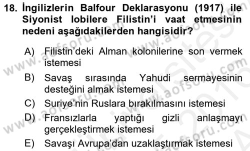 Modern Ortadoğu Tarihi Dersi 2015 - 2016 Yılı (Vize) Ara Sınav Soruları 18. Soru