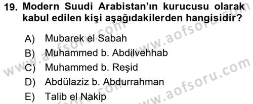 Modern Ortadoğu Tarihi Dersi 2015 - 2016 Yılı (Vize) Ara Sınav Soruları 19. Soru