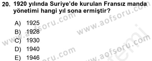 Modern Ortadoğu Tarihi Dersi 2015 - 2016 Yılı (Vize) Ara Sınav Soruları 20. Soru