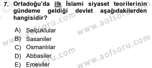 Modern Ortadoğu Tarihi Dersi 2015 - 2016 Yılı (Vize) Ara Sınav Soruları 7. Soru