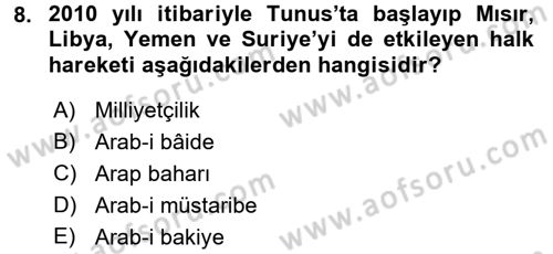 Modern Ortadoğu Tarihi Dersi 2015 - 2016 Yılı (Vize) Ara Sınav Soruları 8. Soru