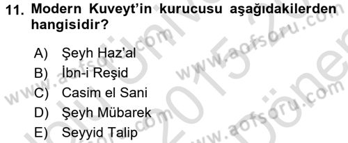 Modern Ortadoğu Tarihi Dersi 2015 - 2016 Yılı (Final) Dönem Sonu Sınav Soruları 11. Soru