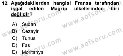 Modern Ortadoğu Tarihi Dersi 2015 - 2016 Yılı (Final) Dönem Sonu Sınav Soruları 12. Soru