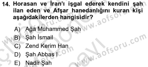 Modern Ortadoğu Tarihi Dersi 2015 - 2016 Yılı (Final) Dönem Sonu Sınav Soruları 14. Soru