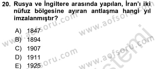 Modern Ortadoğu Tarihi Dersi 2015 - 2016 Yılı (Final) Dönem Sonu Sınav Soruları 20. Soru