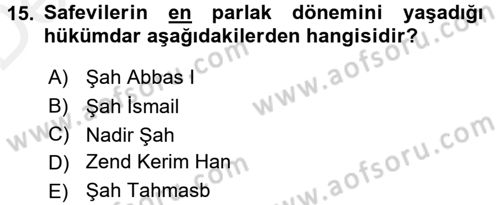 Modern Ortadoğu Tarihi Dersi 2015 - 2016 Yılı Tek Ders Sınav Soruları 15. Soru