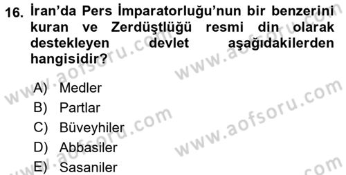 Modern Ortadoğu Tarihi Dersi 2015 - 2016 Yılı Tek Ders Sınav Soruları 16. Soru