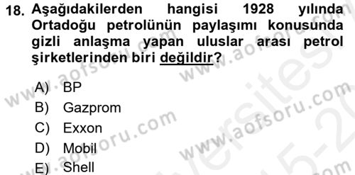 Modern Ortadoğu Tarihi Dersi 2015 - 2016 Yılı Tek Ders Sınav Soruları 18. Soru