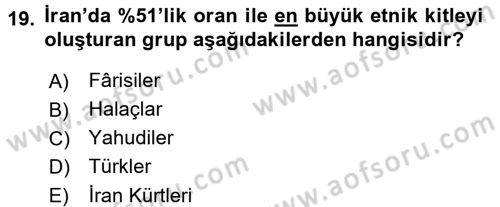 Modern Ortadoğu Tarihi Dersi 2015 - 2016 Yılı Tek Ders Sınav Soruları 19. Soru