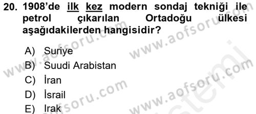 Modern Ortadoğu Tarihi Dersi 2015 - 2016 Yılı Tek Ders Sınav Soruları 20. Soru