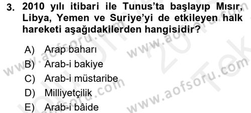 Modern Ortadoğu Tarihi Dersi 2015 - 2016 Yılı Tek Ders Sınav Soruları 3. Soru