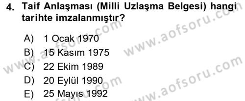 Modern Ortadoğu Tarihi Dersi 2015 - 2016 Yılı Tek Ders Sınav Soruları 4. Soru