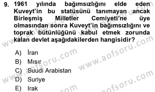 Modern Ortadoğu Tarihi Dersi 2015 - 2016 Yılı Tek Ders Sınav Soruları 9. Soru