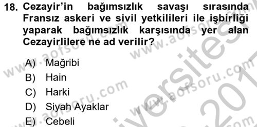 Modern Ortadoğu Tarihi Dersi 2016 - 2017 Yılı 3 Ders Sınav Soruları 18. Soru