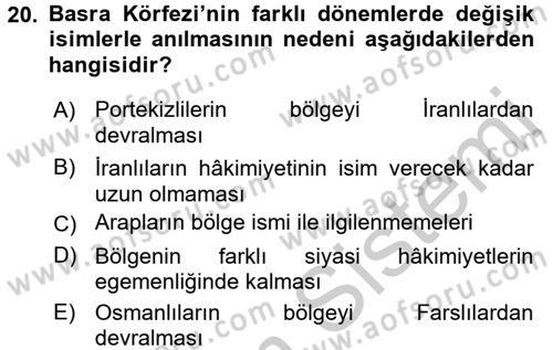 Modern Ortadoğu Tarihi Dersi 2016 - 2017 Yılı 3 Ders Sınavı 20. Soru