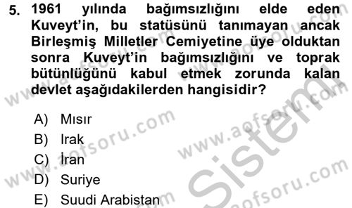 Modern Ortadoğu Tarihi Dersi 2016 - 2017 Yılı 3 Ders Sınav Soruları 5. Soru