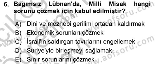 Modern Ortadoğu Tarihi Dersi 2016 - 2017 Yılı 3 Ders Sınav Soruları 6. Soru