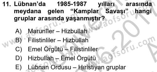 Modern Ortadoğu Tarihi Dersi 2016 - 2017 Yılı (Vize) Ara Sınav Soruları 11. Soru